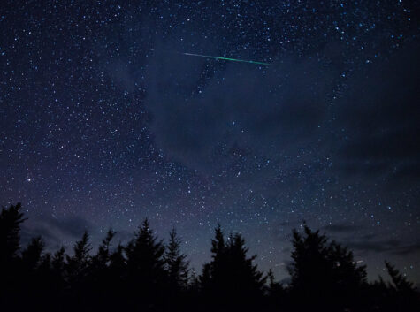 A meteor flies across the sky in the 2015 Perseid meteor shower in West Virginia. The bright streak of light is the result of the meteor heating up when it enters the Earth’s atmosphere. (NASA/Bill Ingalls)
