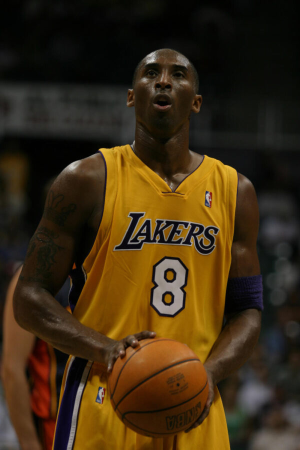 Kobe Bryant stands ready to shoot a free throw during a 2005 pre-season game against the Golden State Warriors. Bryant died in a helicopter crash in 2020. (Alexandra Walt/CC0 1.0)