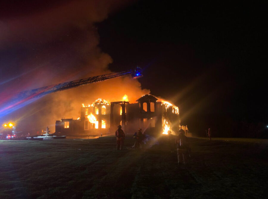 Fire destroys Dauphin County Home in just 30 minutes. Firefighters can be seen on site attempting to extinguish the flames. (Leah Wilhelm/ The Broadcaster) 