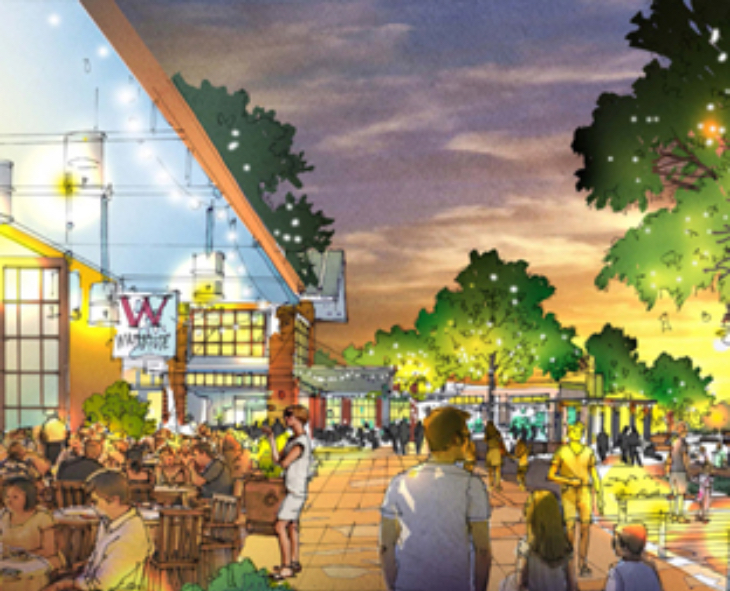 Hershey West End’s design sketch for outdoor restaurant and square. A planned 245 acre community in Hershey, PA the West End will have a mix of retail, hotel and residential spaces.  (Hershey West End)