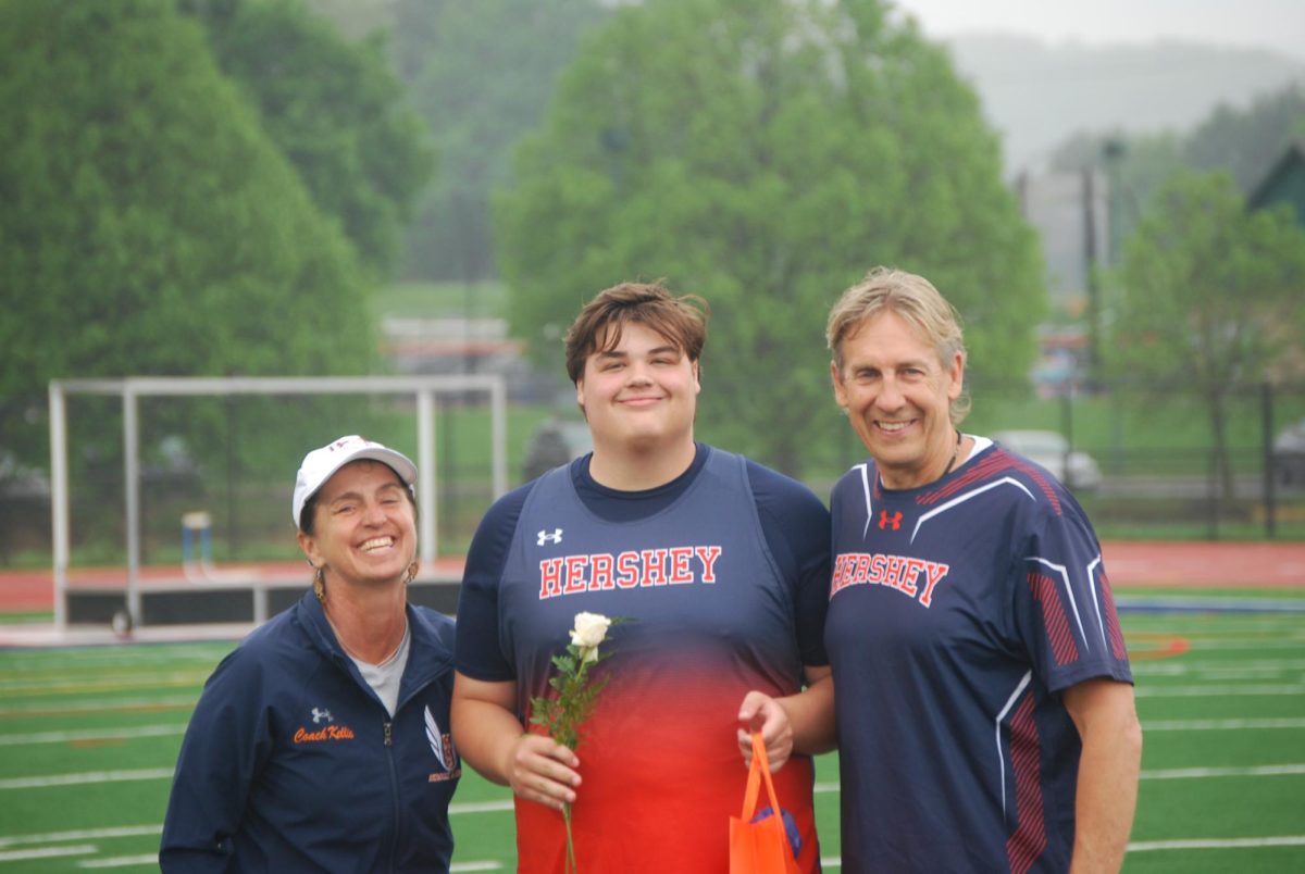Ryan Mackneer gets recognized on Senior Night for his participation in Track and Field. Mackneer’s participation in Track and Field has included the shotput. (Ephraim Triscik/The Broadcaster) 