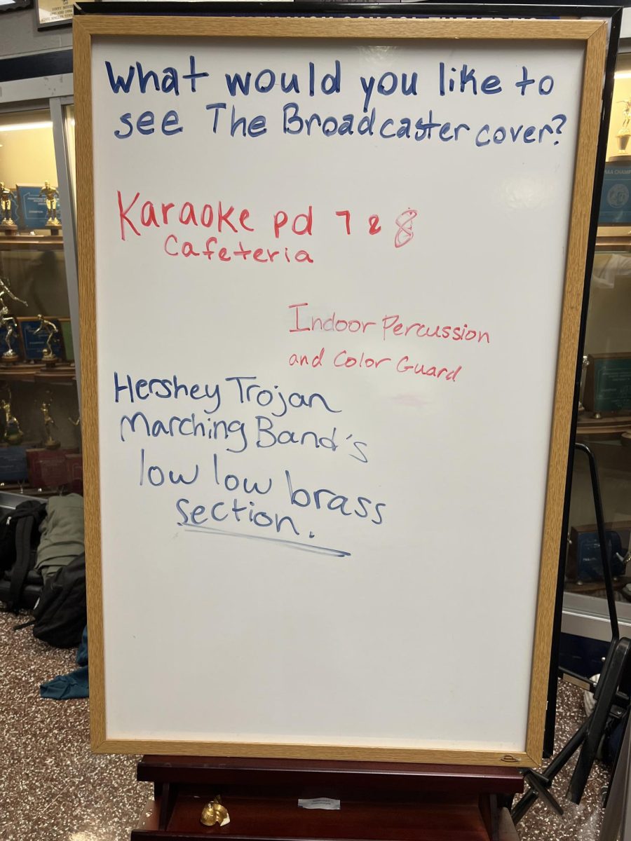 The Broadcaster is asking for story ideas.  If you have topics you'd like us to cover in the new year, pop by our whiteboard (by our mobile newsroom) outside the gym!